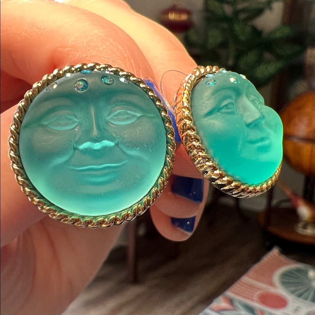 Kirks Folly Seaview Ab Iridescent Rhinestone Blue Moon Face Gold Earrings 44$
